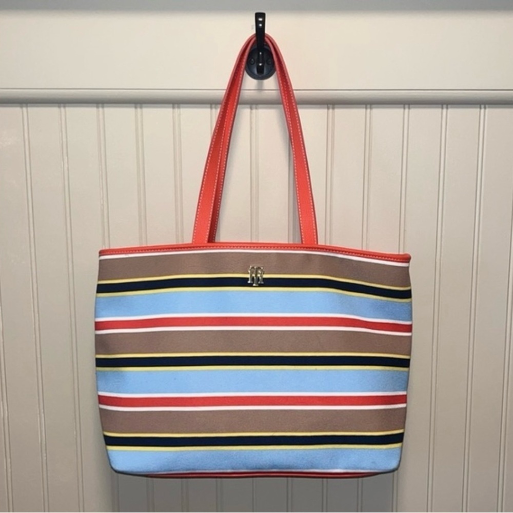 Tommy Hilfiger Striped Tote Bag - Red, Blue, Brown